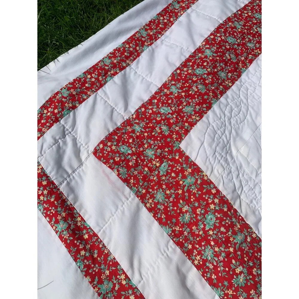 Vintage Lancaster Country Rose Applique` Hand Sewn Quilt 90X70